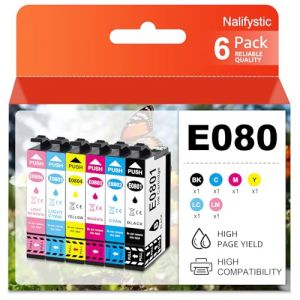 Nalifystic Lot de 6 cartouches d'encre compatibles avec T0801 T0802 T0803 T0804 T0805 T0806 pour Stylus Photo R265 R360 R285 RX585 RX685 P50 Stylus PX700W PX710W PX8000 FW PX8. 10 imprimantes PX650 (Nile(naili), neuf)