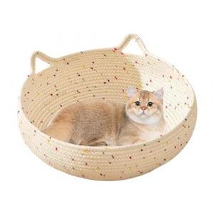 DASHIELL Lit pour Chat en Corde, Panier en Osier Tissé pour Chat, Nid De Couchage Pliable pour Chat, Tapis À Gratter pour Chat, Lit Rond en Corde De Coton pour Animal Domestique, Doux Et Confortable (Actan, neuf)