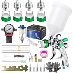 HVLP Kit pistolet &agrave; peinture avec 4 buses, pistolet pulv&eacute;risateur avec buses de 1,4 mm, 1,7 mm, 2,0 mm et 2,5 mm, syst&egrave;me de pulv&eacute;risation pour cl&ocirc;tures, plafonds, peinture murale (Jiake's store, neuf)