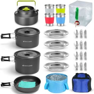 Odoland Multi-PCS Kit de Casseroles Camping, Cookware Kit Durable et Compact avec r&eacute;servoir d'eau Pliable 12L et Seau, Bouilloire et Tasses en Acier Inoxydable pour Randonn&eacute;e/Outdoor/Pique-Nique (Aveka, neuf)