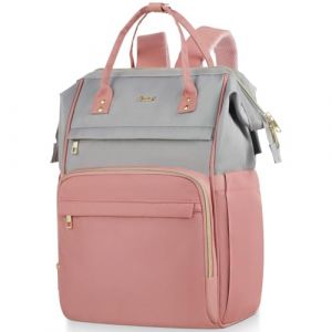 RJEU Sac &agrave; Dos Scolaire pour Filles,Sac &agrave; Dos Femme Cartable,Sac &agrave; Dos Ordinateur Portable Sacoche PC,Sac a Dos Voyage Travail Enseignant,Gris Rose (SYGE, neuf)