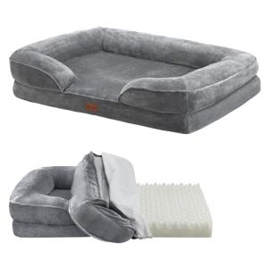 Juskys lit pour Chien orthopédique Sheena L, Lavable et antidérapant - 98 x 70 x 17 cm - canapé Moelleux et Gris pour Chiens de Taille Moyenne - lit pour Animal de Compagnie canapé pour Chien (Juskys Gruppe GmbH, neuf)