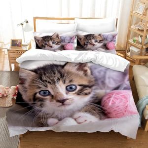 PORJDN Housse de Couette Chat,avec Housse de Couette et taie d'oreiller 65x65cm.Kitty Housse de Couette 3D Animal de Compagnie Ensemble Housse de Couette Chat. (Chats-1, 220x240cm) (CR-EU-STORE, neuf)