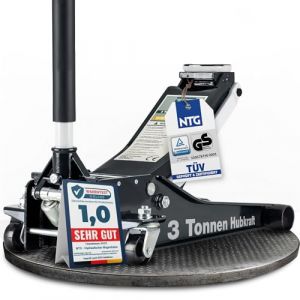 NTG Cric hydraulique 3T - Certifi&eacute; T&Uuml;V - (hauteur de levage de 75 &agrave; 505 mm) - Avec double cylindre - 3000 kg - Plat - Pour SUV et voitures surbaiss&eacute;es - Noir - Extra stable - 35,2 kg (Nutzfahrzeug Technik GmbH, neuf)
