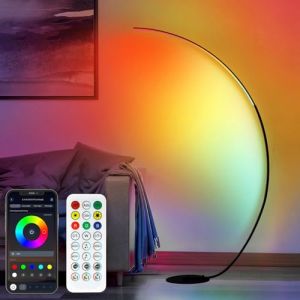POWROL Lampadaire RGB Arc avec Plusieurs Modes Lumi&egrave;re Couleurs Lampe sur Pied LED Dimmable Minuterie 1/2/4H M&eacute;moire qui Bouge au Rythme Musique Application Lampadaire sur Pied Salon Discoth&egrave;que (Yin Home, neuf)