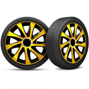 Moltico Enjoliveur - Set de 4 Universel Enjoliveurs - Adapté à Toutes Roues en Acier - Enjoliveurs pour Auto - Anneau de Sécurité Réglable - 16 Pouces - Or-Noir (Moltico-Shop, neuf)