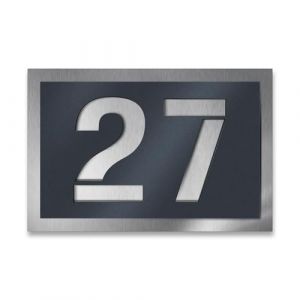 Metzler® plaque numéro de maison personnalisée avec gravure en relief et fixation facile Anthracite RAL 7016 – inox brossé résistant aux intempéries, 38 x 26,4 cm – design moderne façade (Metzler GmbH, neuf)