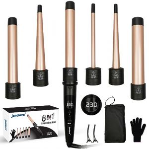 Janelove 6 en 1 Boucleur à Cheveux, 9-32mm Céramique Fer a Boucler Kit avec Gants & Nylon Sac (80°C-230°C, 100-240V, Arrêt Automatique, Pour Les Voyages & Les Cadeaux) - Rose (janelove, neuf)