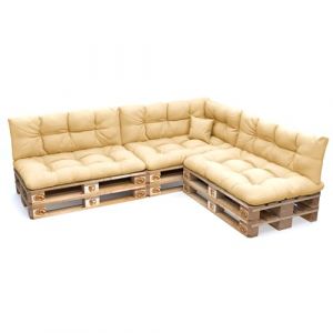 POKAR Set de 8 Coussins pour Palettes Euro D&eacute;perlant: 3X Assise 120x80cm + 3X Dossier 120x40cm + 1x Dossier 60x40cm + 1x Coussin 40x40cm, Canap&eacute; de Jardin, sans Palette, Beige (EURAKOP-FR, neuf)