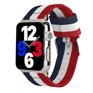 ESTUYOYA Bracelet Drapeau de la France compatible avec Apple Watch 49mm 46mm 45mm 44mm, (42mm-Serie 1-3), Bande en Nylon Sport iWatch Series 11 10 9 8 7 6 5 4 3 2 1 SE3/SE2/SE Ultra 3/2/1 - Argent (ESTUYOYA, neuf)