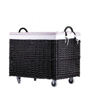 e-wicker24 Coffre de rangement, Panier &agrave; linge rectangulaire, panier en osier avec roulettes et doublure en tissu, malle rangement osier,corbeille, boite (Brun_rose) (e-wicker24, neuf)