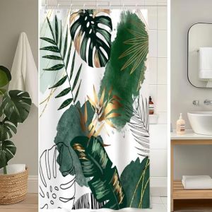 Uiiooazy Rideau Douche Anti Moisissure, Rideau de Douche 120x180cm Vert Tissu Lavable Tropical Nature Jungle Rideaux de Baignoire Feuilles de Palmier Imperm&eacute;able Rideaux Salle de Bain avec 8 Crochets (dongguibinjingpinxiaodianpu, neuf)