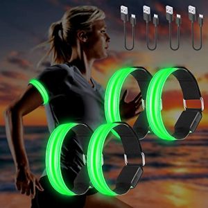 2PCS Brassard Lumineux LED Rechargeable USB, Brassard Reflechissant LED Running, Bande Clignotant Ajustable Bracelet Lumineux LED de Sécurité pour Bras/Poignet/Cheville/Jambe Course, Cyclisme(Vert) (YOUSHENG, neuf)
