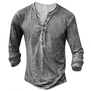 Deguisement Halloween Homme Chemise Homme Manches Longues Col Mao Tee Shirt Homme Vintage Assassin Creed Viking Gothique Steampunk Pirate Medieval Pas Cher Sweat Hauts Militaire Veste Gris XL (uxxnjfg, neuf)