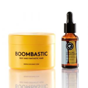 COCUNAT - Boombastic + Hair Serum - Masque Nourrissant - S&eacute;rum D'argan - Pour Cheveux Secs, Ab&icirc;m&eacute;s ou Endommag&eacute;s - Anti-Frisottis - Sans Silicone - M&eacute;thode de Bouclage - 200ml + 30ml (COCUNAT, neuf)