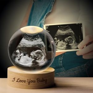 Angry Egg Boy Boule de cristal photo à ultrasons personnalisée avec base lumineuse LED, Cadre photo boule de cristal personnalisé avec photo et texte gravée, cadeau premier souvenir de bébé (YUJIANSHULIU, neuf)