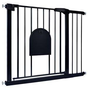 Aufun Barrière de sécurité Enfants sans perçage, pour Largeur 105-115 cm, avec Fixation à Pression, Fermeture Automatique, barrière métallique, barrière de sécurité pour Chiens avec chatière(Noir) (Jodanyong, neuf)