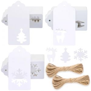G2PLUS 150PCS &Eacute;tiquette en Papier Kraft &Eacute;tiquette No&euml;l &Eacute;tiquette Kraft Cadeau de No&euml;l avec 20M Ficelle pour D&eacute;corer L'arbre de No&euml;l（Ensemble Combin&eacute; Blanc） (BIGGER, neuf)