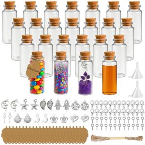 Ferenando 24 Pcs Petite Fiole en Verre avec Bouchon Liege, 30ml Petite Bouteilles en Verre avec Étiquette & Pendentif, Mini Bouteille pour Contenant Dragées Baptême, Cadeau Mariage, Fête, DIY (30ml) (xinfuhong, neuf)