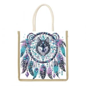 JISHSHAY Diamond Painting Sac &agrave; Main Loup Diamant Painting Sac Courses Attrape R&ecirc;ves Broderie Diamant Cabas Diamond Art Cabas de Plage Broderie Panier Courses Puzzle Point de Croix Tote Bag 26&times;26.5cm (PUTIBUTUI-EU, neuf)
