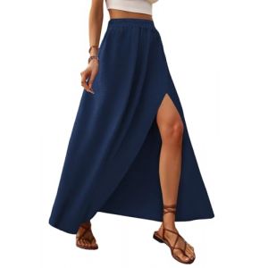 Zeagoo Jupe Longue Femme &Eacute;t&eacute; Maxi D&eacute;contract&eacute;e Jupes Taille Haute Uni Chiffon Jupe Fluide A Ligne A&eacute;r&eacute;e Jupon de Plage Skirt Longue avec Fente Bleu Fonc&eacute; S (Zeagoo direct, neuf)
