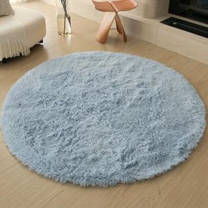Swsen Tapis rond pour salon super doux - Tapis shaggy moelleux avec face inf&eacute;rieure antid&eacute;rapante - Tapis moderne lavable &agrave; poils longs et tr&egrave;s longs de haute qualit&eacute; de 80 cm de diam&egrave;tre, bleu marin (Swsen, neuf)