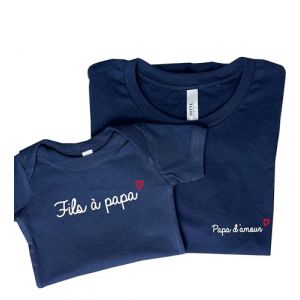 Ensemble Fils à Papa et d'Amour, Body Bébé et Tee-Shirt Adulte, Boite à Papa, Cadeau de Naissance et Fête des Pères (Bleu Marine, XL et 0-3 Mois) (DSTNY, neuf)