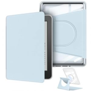 Étui rotatif à 360 degrés pour Kindle Paperwhite 7" (12e génération - version 2024), design magnétique amovible, support réglable, dos transparent avec mise en veille/réveil automatique, bleu clair (Young me, neuf)
