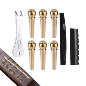 BOXOB 6pcs Broches de Guitare Acoustique, en Laiton, Chevilles pour Cordes de Guitare avec Extracteur Chevilles, Sillet Chevalet, Accessoires et Pièces de Rechange (Doré) (ChuangYing, neuf)