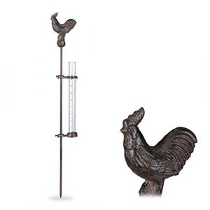 Relaxdays Pluviom&egrave;tre, Lot de 2, d&eacute;coration en m&eacute;tal, Outil pour l'ext&eacute;rieur, Coq, 17cm 7 Pouces, Piquet de Terre, Bronze, antigel (Relaxdays, neuf)