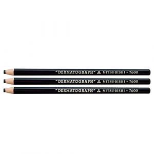 UNI-BALL Lot de 3 Crayons gras DERMATOGRAPH 7600 Multi support Taille facilitée Noir (Ponera, neuf)