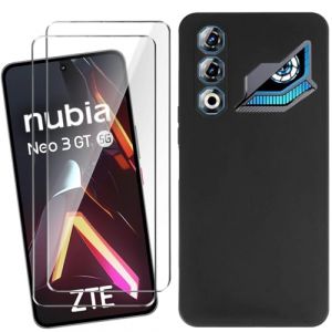 HuiYouMY Coque pour ZTE Nubia Neo 3 GT 5G (6.8") avec 2 Pi&egrave;ces Verre Tremp&eacute; Protection &eacute;cran, Black Silicone TPU Souple Etui Housse Anti-Rayures Antichoc Case - Noir (SCDMY, neuf)