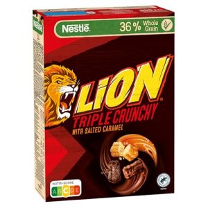 Nestlé Lion Triple Crunchy, céréales croustillantes en forme de churros avec chocolat au lait et caramel salé, 36% de grains pleins (1 x 300 g) (atundo-shop, neuf)