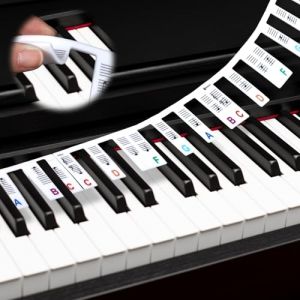 Guide de notes de piano color&eacute;es &agrave; 61 touches amovibles, 2 &eacute;tiquettes en silicone pour touches de piano de 35 cm/50 cm, autocollants r&eacute;utilisables pour clavier de pianos, accessoires essentiels pour (farahead, neuf)