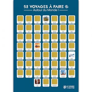 Poster &agrave; gratter Tour du monde - 52 lieux &agrave; voir dans sa vie - Format A3 - Encre dor&eacute;e agr&eacute;able et sans traces - Cadeau parfait pour voyageur (LE MONDE &Agrave; GRATTER, neuf)