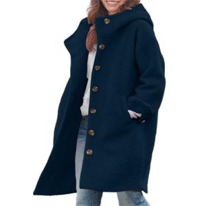 Novlewign Manteau en laine m&eacute;lang&eacute;e pour femme - D&eacute;contract&eacute; - Manches longues - Simple poitrine - Chaud - Pour l'hiver - &Agrave; capuche, bleu marine, XX-Large (junxuezhang, neuf)