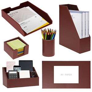 XNONE Lot de 6 organiseurs de bureau en cuir avec bloc-notes,plateau à papier,porte-revues,pot à stylos,porte-notes,trieur de lettres,convient pour une utilisation personnelle et cadeau,marron (XNONE, neuf)