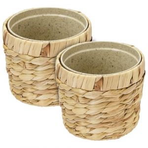 HMF Pot de Fleurs innovant tressé en Jacinthe d'eau, avec Pot de Plantes en matières premières durables, Rond | Set de 2 | 14 cm de diamètre (hmf_shop, neuf)