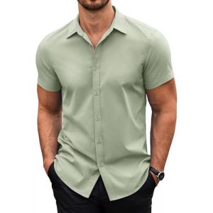 COOFANDY Chemise Homme Manches Courtes Chemise D'Été Homme Manches Courtes Chemise Business Manches Courtes Regular Fit Chemise De Loisirs Vert Clair XXXL (COOFANDY EU, neuf)