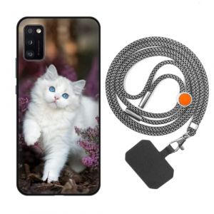 vingarshern Coque Compatible avec Samsung Galaxy A41 Antichoc Silicone Bumper Case &Eacute;tui de Protection Housse Coque avec Motif,Souple Coque avec Cordon Detachable,Chat Blanc (YOUKARSHERN, neuf)