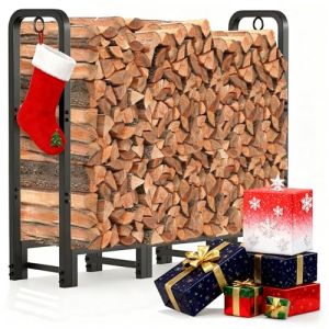 Amagabeli Support à Bois Extérieur 122x107x30 cm - Porte-Bûches Métallique Robustepour Cheminée, Acier Noir Antirouille (Amaya Trade Store, neuf)