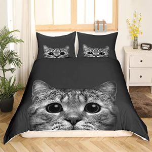 Homemissing Chat Parure Housse de Couette Pet Chats Parure de Lit 220x240cm Noir Mignon Chaton Imprim&eacute; Housse de Couette Enfants Microfibre 3D Th&egrave;me Animal Room Decor (Bofanshangmao, neuf)