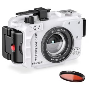 Sea frogs Bo&icirc;tier pour Appareil Photo Compatible avec Olympus TG-7 avec Filtre Rouge, &eacute;tanch&eacute;it&eacute; IPX8, Protection de Profondeur de 60m, id&eacute;al pour la plong&eacute;e, Le Surf, l'aviron (Blanc) (Yudeng Electric, neuf)