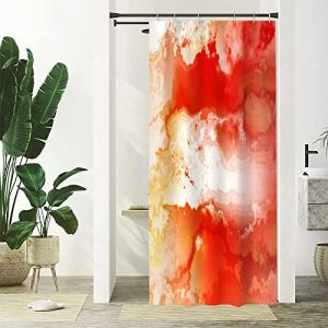Uiiooazy Rideau Douche Anti Moisissure, Rideau de Douche Étroit 90x180cm Rouge Effet Marbre Orange Petit Rideaux de Baignoire Tissu Lavable Imperméable Polyester Rideaux Salle de Bain avec 6 Crochets (dongguibinjingpinxiaodianpu, neuf)