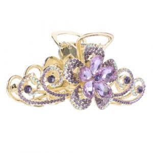 CALLARON Pince &agrave; Cheveux D&eacute;corative Grandes Strass Double Face Fleur Alliage Violet, Accessoire Coiffure pour Femmes et Filles, Pince &agrave; Griffes Grosse Taille pour Chignon et Queue (Raindrops On Roof, neuf)