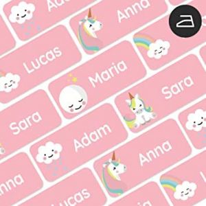My Nametags&reg; 56 &Eacute;tiquettes Thermocollantes Personnalis&eacute;es | &Eacute;tiquettes V&ecirc;tement Enfant &agrave; Repasser Imperm&eacute;ables et Lavables en Machine | Pour l'&Eacute;cole, la Cr&egrave;che ou la Maison de Retraite | Licorne, Rose (My Nametags, neuf)