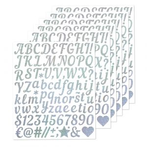 Auroriel 6 Feuilles Lettres Autocollantes &Eacute;clatantes En Argent De Vinyl Sticker Alphabet Chiffres Symboles DIY Lettres Autocollantes Pour Mariage Anniversaire Porte Bo&icirc;te (kuiye store, neuf)