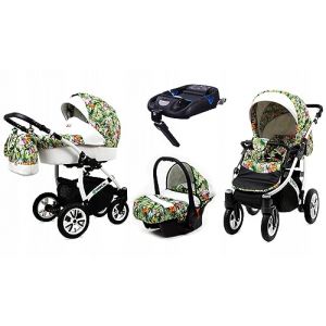 BabyLux&reg; Enfant Poussette Combin&eacute;e Set 4 en 1 - Tropical - incl. Nacelle, Canne, Si&egrave;ge de voiture, ISOFIX Base - Si&egrave;ge Auto - Landau B&eacute;b&eacute; - avec Sac &agrave; langer, Habillage pluie etc. (BabyLux-shop, neuf)