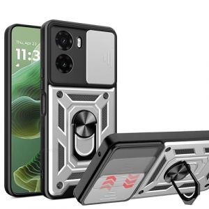 ESHUYI&reg; Coque pour Motorola Moto E15 4G/Moto G05 4G avec Lentille Coulissante Couverture et Support Rotatif, Anti-Chute &Eacute;tui Housse Compatible avec Support De Voiture Magn&eacute;tique, Argent (Caizeng, neuf)