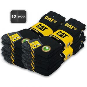 Caterpillar 12 Paires CAT REAL WORK SOCKS chaussettes de travail femmes hommes chaussettes de travail chaussettes d'affaires bas taille 35-50 (35-40, Noir) (ST-Deals, neuf)